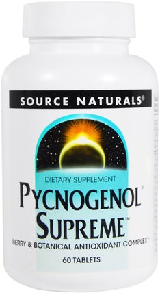 Pycnogenol Supreme, 60 Tablets by Source Naturals, 補充劑，抗氧化劑，碧蘿芷 HK 香港