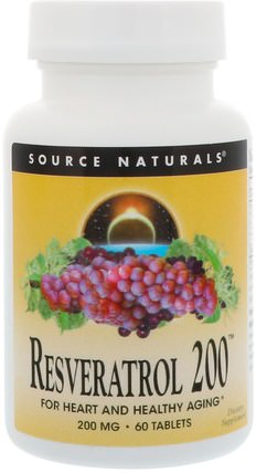 Resveratrol 200, 200 mg, 60 Tablets by Source Naturals, 補充劑，抗氧化劑，白藜蘆醇 HK 香港