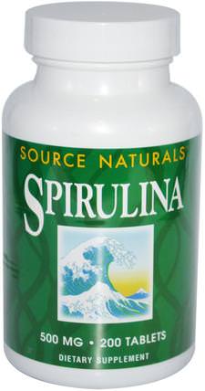 Spirulina, 500 mg, 200 Tablets by Source Naturals, 補充劑，螺旋藻 HK 香港