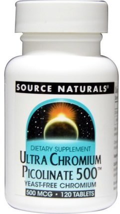 Ultra Chromium Picolinate 500, 500 mcg, 120 Tablets by Source Naturals, 補充劑，礦物質，吡啶甲酸鉻 HK 香港