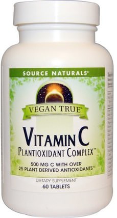 Vegan True, Vitamin C, Plantioxidant Complex, 60 Tablets by Source Naturals, 維生素，維生素c，維生素c加草藥 HK 香港