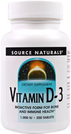 Vitamin D-3, 1.000 IU, 200 Tablets by Source Naturals, 維生素，維生素D3 HK 香港