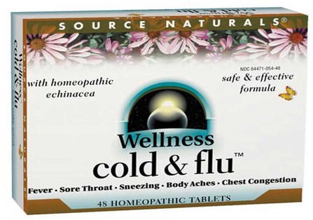 Wellness Cold & Flu, 48 Homeopathic Tablets by Source Naturals, 補品，順勢療法，感冒和病毒，感冒和流感 HK 香港