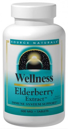 Wellness, Elderberry Extract, 500 mg, 60 Tablets by Source Naturals, 健康，感冒流感和病毒，接骨木（接骨木），保健配方產品 HK 香港