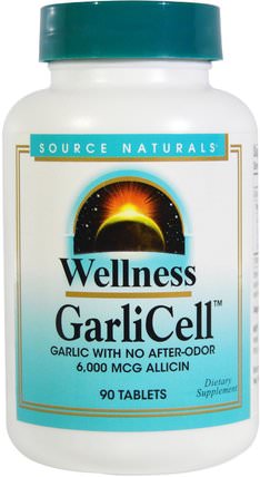 Wellness, GarliCell, 6.000 mcg, 90 Tablets by Source Naturals, 補充劑，抗生素，大蒜，健康，感冒和病毒，保健配方產品 HK 香港