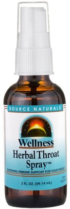 Wellness, Herbal Throat Spray, 2 fl oz (59.14 ml) by Source Naturals, 健康，感冒流感和病毒，喉嚨護理噴霧，肺和支氣管 HK 香港