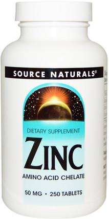 Zinc, 50 mg, 250 Tablets by Source Naturals, 補品，礦物質，鋅 HK 香港