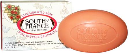 Climbing Wild Rose, French Milled Oval Soap with Organic Shea Butter, 6 oz (170 g) by South of France, 洗澡，美容，肥皂，乳木果油 HK 香港