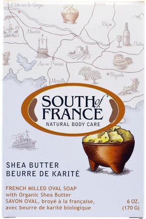French Milled Oval Soap with Organic Shea Butter, 6 oz (170 g) by South of France, 洗澡，美容，肥皂，乳木果油 HK 香港