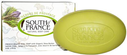 Herbes De Provence, French Milled Oval Soap with Organic Shea Butter, 6 oz (170 g) by South of France, 洗澡，美容，肥皂，乳木果油 HK 香港