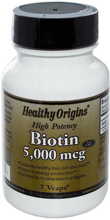 Healthy Origins, Biotin, High Potency, 5000 mcg, 7 Vcaps by Special, 維生素，維生素B，生物素 HK 香港