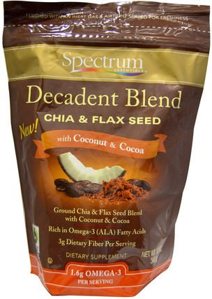 Decadent Blend Chia & Flax Seed, With Coconut & Cocoa, 12 oz (340 g) by Spectrum Essentials, 補充劑，亞麻籽，efa omega 3 6 9（epa dha），正大種子 HK 香港