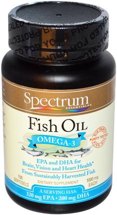 Fish Oil, Omega-3, 1000 mg, 100 Softgels by Spectrum Essentials, 補充劑，efa omega 3 6 9（epa dha），魚油，魚油軟膠囊 HK 香港