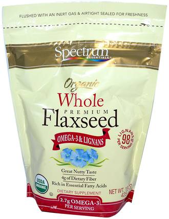 Organic Whole Premium Flaxseed, 15 oz (425 g) by Spectrum Essentials, 補充劑，亞麻籽 HK 香港