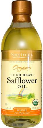 Organic Safflower Oil, High Heat, 16 fl oz (473 ml) by Spectrum Naturals, 補充劑，紅花油，食用油酒和醋 HK 香港