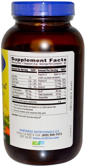健康 - Earthrise, Spirulina Natural Powder, 6.4 oz (180 g)