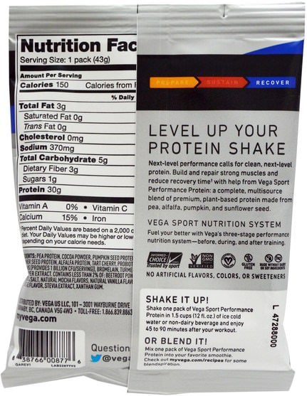 健康 - Vega, Sport Performance Protein, Mocha, 1.5 oz (43 g)