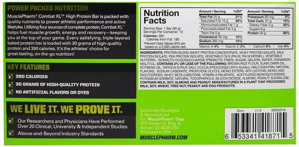 運動蛋白質，運動，蛋白質棒 - MusclePharm, Combat XL High Protein Bar, Cinnamon Twist, 12 Bars, 38 oz (1080 g)
