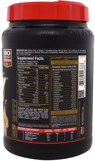 體育 - ALLMAX Nutrition, AllWhey Gold, 100% Whey Protein, Salted Caramel Popcorn, 2 lbs (907 g)