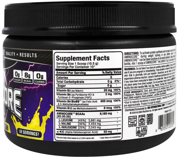 體育 - ALLMAX Nutrition, Aminocore, BCAA Max Strength, 8G Branched Chain Amino Acid, Gluten Free, Pineapple Mango, 3.70 oz (105 g)
