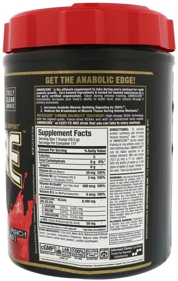 體育 - ALLMAX Nutrition, Aminocore, Instantized BCAAs Intra-Workout Muscle Support, Fruit Punch Blast, 2.57 lbs. (1166 g)