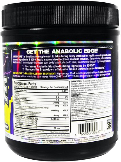 體育 - ALLMAX Nutrition, Aminocore, Instantized BCAAs Intra-Workout Muscle Support, Pineapple Mango, 1.02 lbs. (462 g)