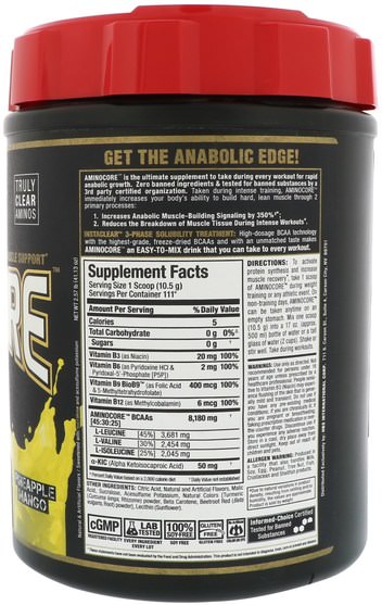 體育 - ALLMAX Nutrition, Aminocore, Instantized BCAAs Intra-Workout Muscle Support, Pineapple Mango, 2.57 lbs. (1166 g)