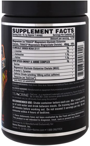 運動，氨基酸，bcaa（支鏈氨基酸） - Nutrex Research Labs, Amino Charger + Energy, Fruit Punch, 11.3 oz (321 g)