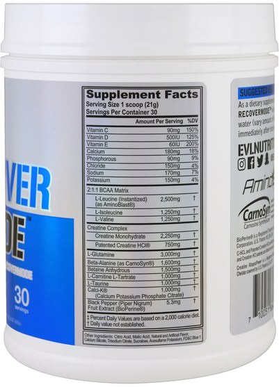 運動，肌酸 - EVLution Nutrition, Recover Mode, Blue Raz, 22.2 oz (6.30 g)