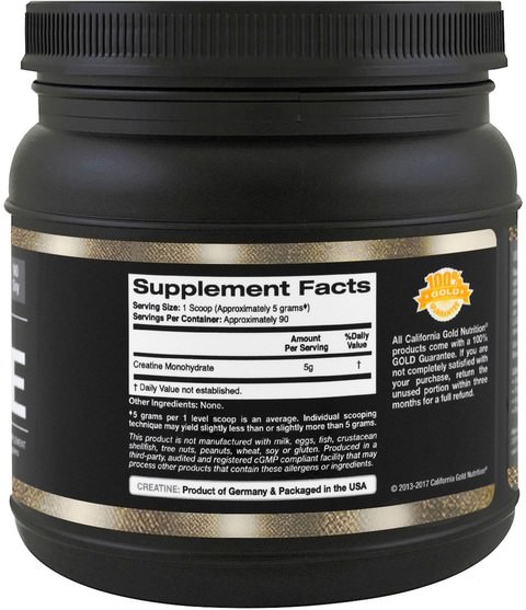 運動，肌酸粉 - California Gold Nutrition, CGN, Micronized Creatine Monohydrate, Creapure, Unflavored, Gluten Free, 16 oz (454 g)