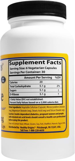 運動，核糖，肌肉 - Healthy Origins, D-Ribose, Natural, 850 mg, 180 Veggie Caps