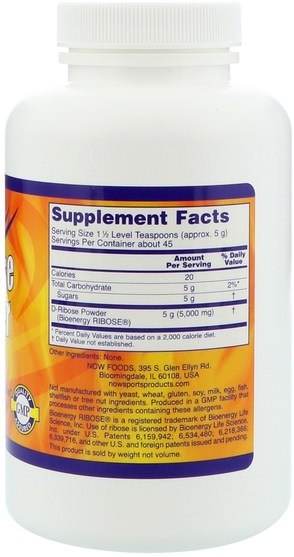 運動，核糖 - Now Foods, Sports, D-Ribose Powder, 8 oz (227 g)