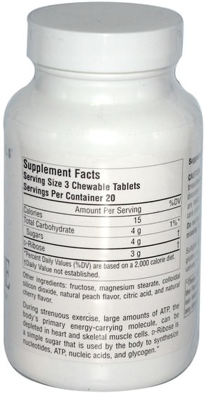 運動，核糖 - Source Naturals, D-Ribose, Fruit Flavored, 60 Chewable Tablets