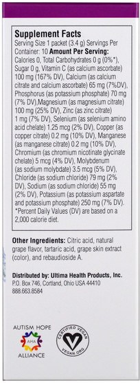 運動，電解質飲料補水 - Ultima Health Products, Ultima Replenisher Electrolyte Powder, Grape, 10 Packets, 0.12 oz (3.4 g) Each