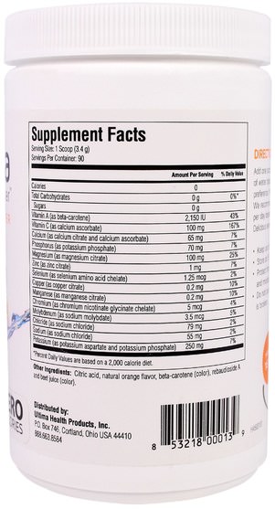 運動，電解質飲料補水 - Ultima Health Products, Ultima Replenisher Electrolyte Powder, Orange, 10.8 oz (306 g)