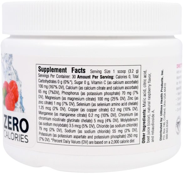 運動，電解質飲料補水 - Ultima Health Products, Ultima Replenisher Electrolyte Powder, Raspberry, 3.4 oz (96 g)