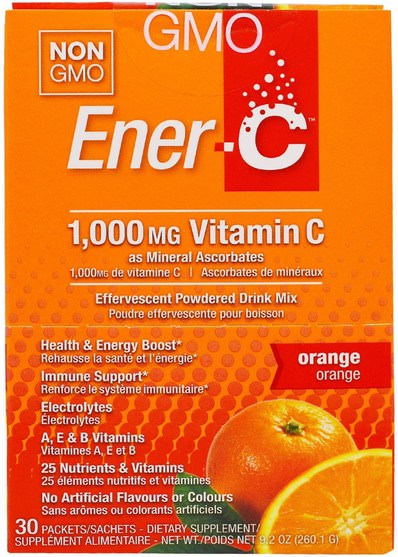 運動，電解質飲料補給，維生素c - Ener-C, Vitamin C, Effervescent Powdered Drink Mix, Orange, 30 Packets, 9.2 oz (260.1 g)