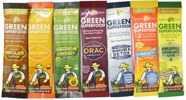 運動，健身水瓶振動篩杯 - Amazing Grass, Green Superfood Shaker Cup and 7 Flavors of Green Superfood, 1 - 20 oz Cup, 7 Packets (7 g) Each