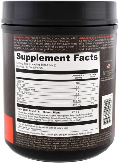 運動，健康 - Ancient Nutrition, Bone Broth Protein Fit, Thermo Burner, 17.8 oz (506 g)