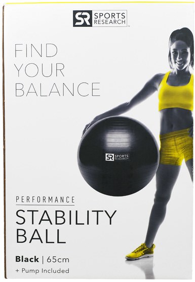 運動，家庭，鍛煉/健身裝備 - Sports Research, Performance Stability Ball, Black, 1 - 65cm Ball