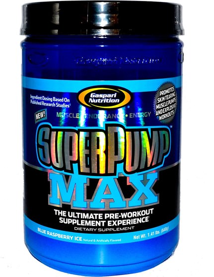 運動，肌肉 - Gaspari Nutrition, SuperPump Max, Blue Raspberry Ice, 1.41 lbs (640 g)