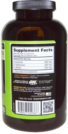 體育 - Optimum Nutrition, BCAA 1000 Caps, Mega-Size, 1000 mg, 400 Capsules