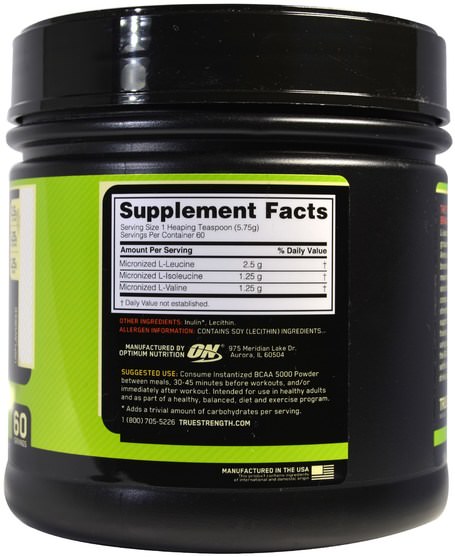 體育 - Optimum Nutrition, BCAA 5000 Powder, Instantized, Unflavored, 12.16 oz (345 g)