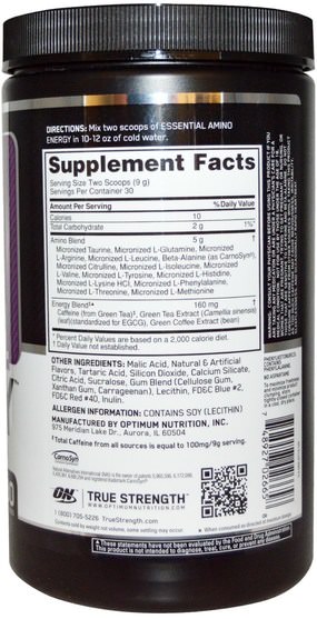 體育 - Optimum Nutrition, Essential Amino Energy, Concord Grape, 9.5 oz (270 g)