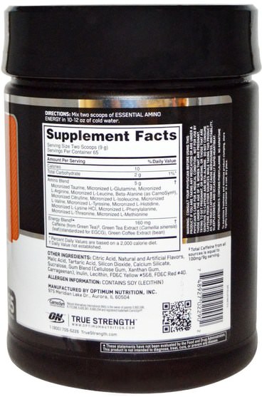 體育 - Optimum Nutrition, Essential Amino Energy, Orange Cooler, 1.29 Lbs (585 g)