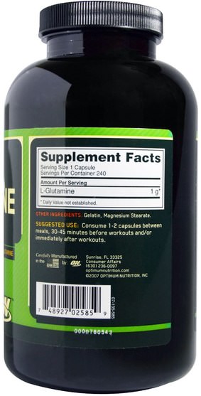 體育 - Optimum Nutrition, Glutamine, 1.000 mg, 240 Capsules