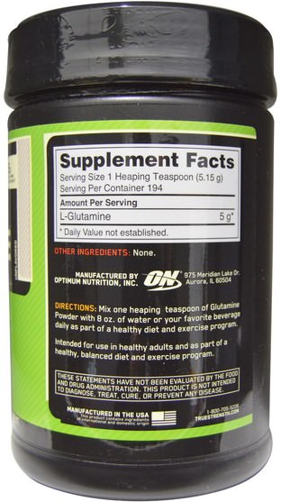 體育 - Optimum Nutrition, Glutamine Powder, Unflavored, 2.2 lbs (1 kg)