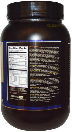 體育 - Optimum Nutrition, Gold Standard, 100% Casein, Creamy Vanilla, 2 lbs (909 g)