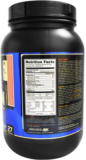 體育 - Optimum Nutrition, Gold Standard, 100% Casein, Strawberry Cream, 2 lb (909 g)