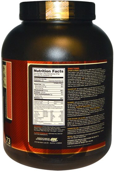 體育 - Optimum Nutrition, Gold Standard, 100% Whey, Delicious Strawberry, 5 lbs (2.27 kg)